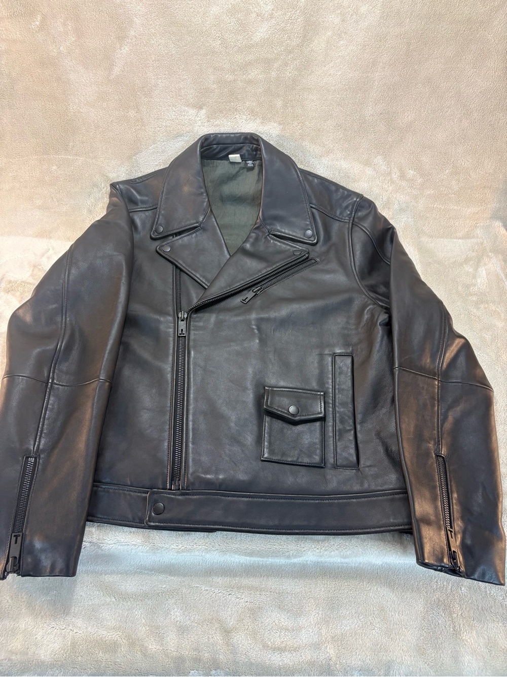 Ted Baker London Black Leather Asymmetrical Biker Jacket